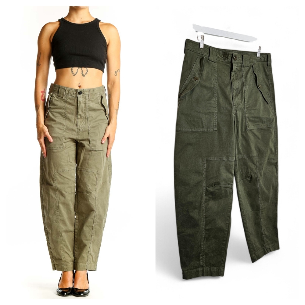 Banana Republic Olive Green Cargo Pants High Waist Straight Leg Utility 10